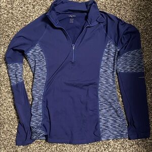 Blue and Patterned Quarter-Zip Top